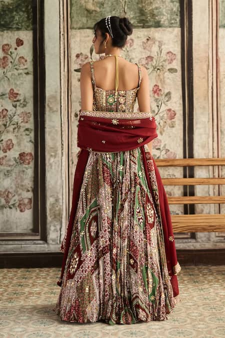 Diyarajvvir Sage Green & Maroon Designer Lehenga Set 
