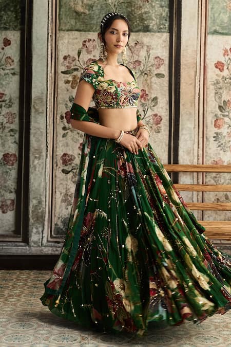 Diyarajvvir Floral Print Green Lehenga Set 