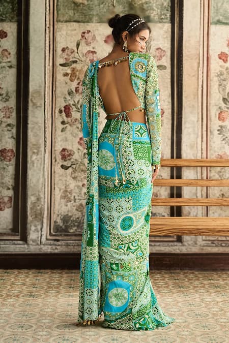 Diyarajvvir Aqua Blue & Green Dhoti Saree With Blouse 