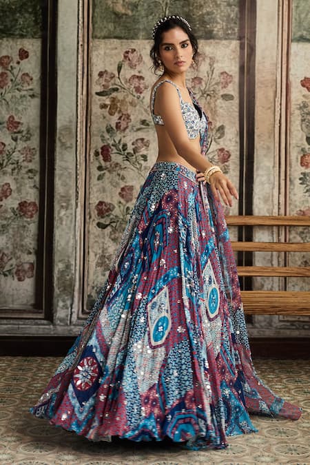 Diyarajvvir Teal Blue Printed Lehenga Set 