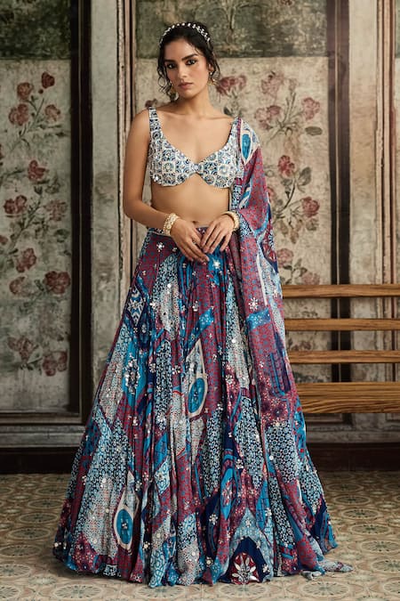 Diyarajvvir Teal Blue Printed Lehenga Set 