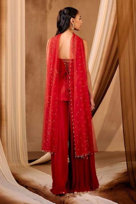 Niamh By Kriti Red Hand Embroidered Kurta Sharara Set 