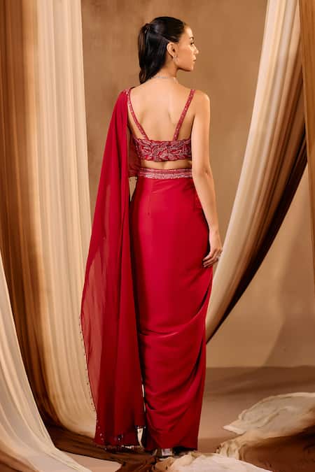 Niamh By Kriti Hand Embroidered Pre-Draped Saree Set 