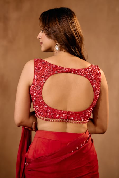 Niamh By Kriti_Red Silk, Chiffon, Crepe, Satin Sequins, Beads, Crystals Designer Lehenga Set _Online_at_Aza_Fashions