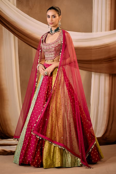 Niamh By Kriti_Multi Color Silk, Chanderi, Net Pearls, Gota Patti Round Embroidered Lehenga Set _Online_at_Aza_Fashions