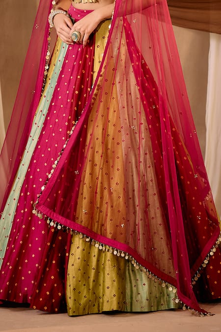 Buy_Niamh By Kriti_Multi Color Silk, Chanderi, Net Pearls, Gota Patti Round Embroidered Lehenga Set _Online_at_Aza_Fashions