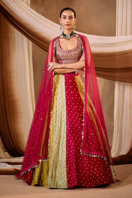 Niamh By Kriti_Multi Color Silk, Chanderi, Net Pearls, Gota Patti Round Embroidered Lehenga Set _at_Aza_Fashions