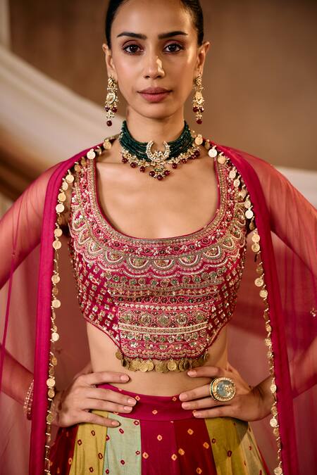 Buy_Niamh By Kriti_Multi Color Silk, Chanderi, Net Pearls, Gota Patti Round Embroidered Lehenga Set 