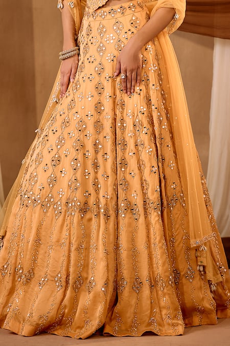 Niamh By Kriti_Orange Organza, Net Pearls, Beads, Sequins, Mirrors Embellished Lehenga Set _at_Aza_Fashions