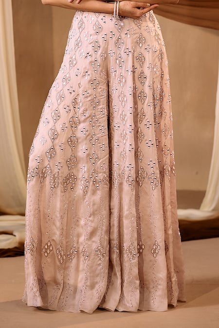 Shop_Niamh By Kriti_Pink Satin, Organza Beads, Sequins, Mirrors Embroidered Blouse And Sharara Set _Online_at_Aza_Fashions