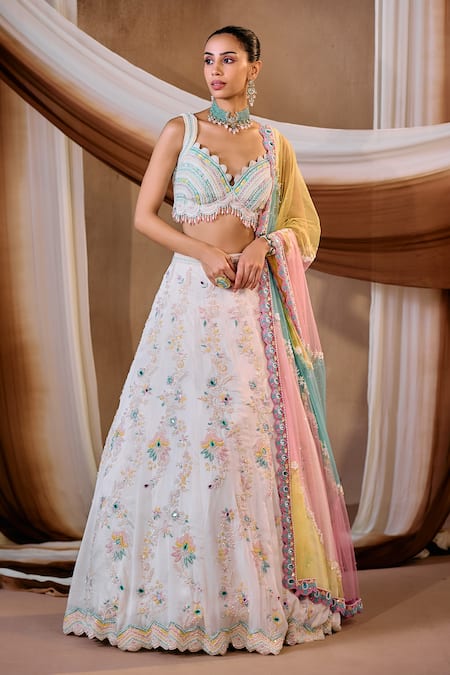 Buy_Niamh By Kriti_Multi Color Organza, Net Embroidery, Sequins, Pearls, Mirrors Lehenga Set _Online_at_Aza_Fashions
