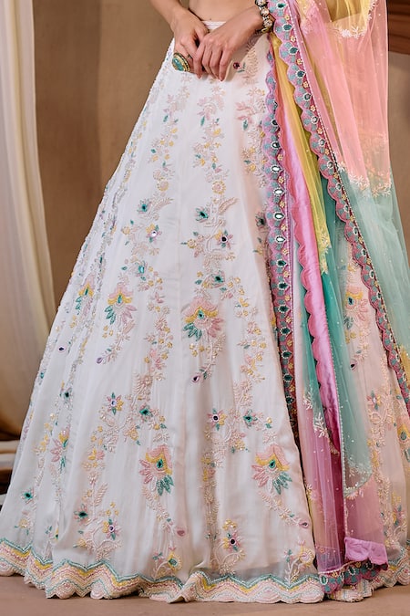 Niamh By Kriti_Multi Color Organza, Net Embroidery, Sequins, Pearls, Mirrors Lehenga Set _at_Aza_Fashions