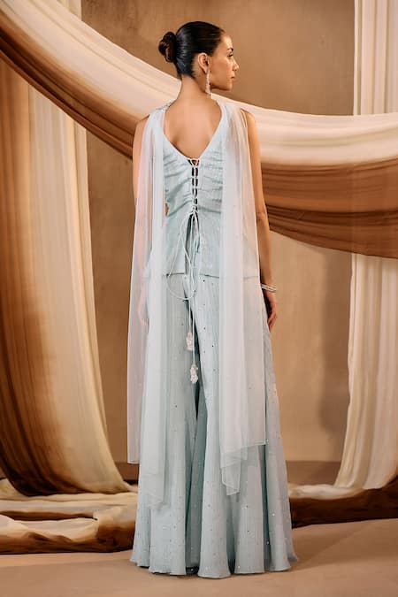 Niamh By Kriti Blue Silk Kurta Sharara Set 