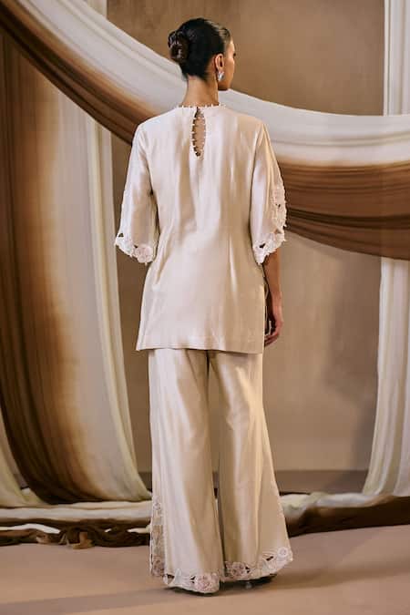 Niamh By Kriti Beige Resham Embroidered Kurta & Pant Set 