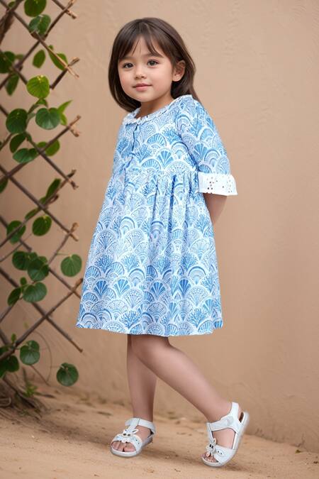 Petite Pomme_Blue Cotton Designer Frock_Online_at_Aza_Fashions