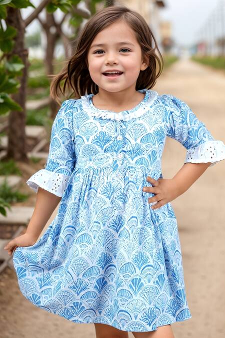 Shop_Petite Pomme_Blue Cotton Designer Frock_Online_at_Aza_Fashions