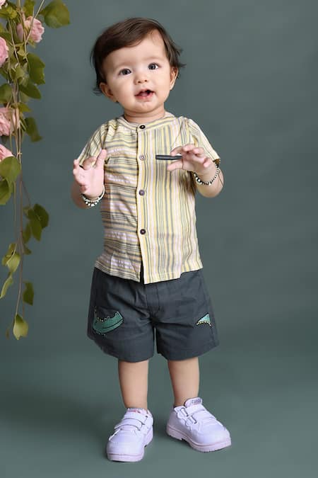 Arihant Rai Sinha Striped Yellow Shirt & Green Shorts 