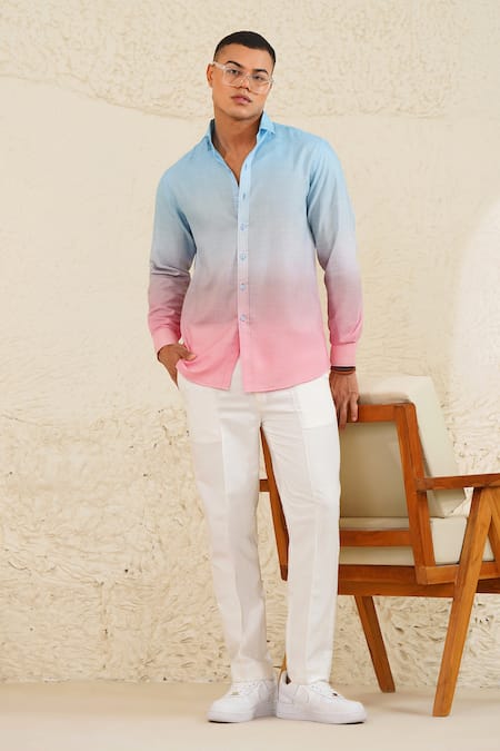 Shop_Eleven Brothers_Blue Linen Pastel Drift Shirt _Online_at_Aza_Fashions