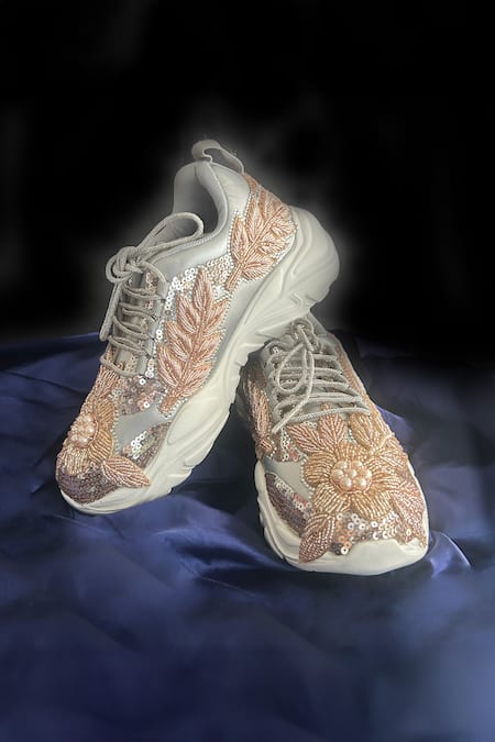 Chal Jooti Twilight Bead Embellished Floral Sneakers 