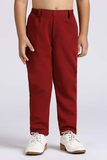 Petite Pomme Red Silk, Cotton Blazer Suit Set For Boys Online at Aza Fashions Petite Pomme_Red Silk, Cotton Blazer Suit Set For Boys _Online_at_Aza_Fashions