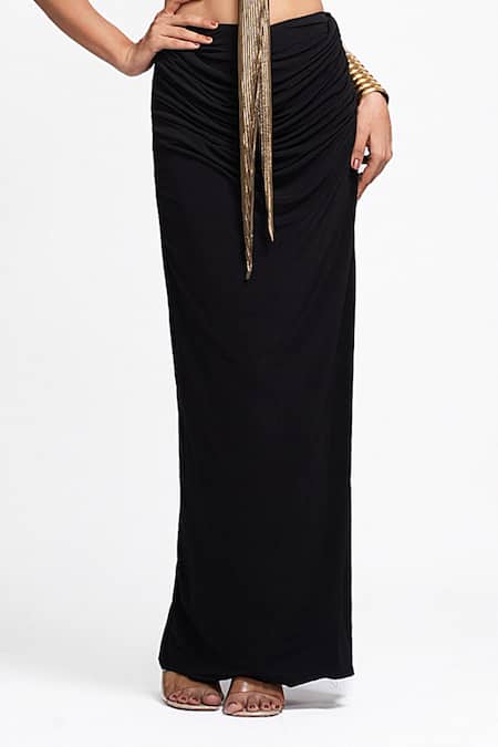 Shop_Ahi Clothing X AZA_Gold Lycra Sweetheart Neck Cocktail Bustier And Skirt Set _Online_at_Aza_Fashions