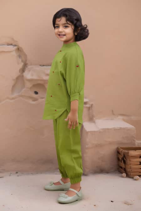 Buy_Petite Pomme_Green Cotton Embroidery Heart Kurta Set 