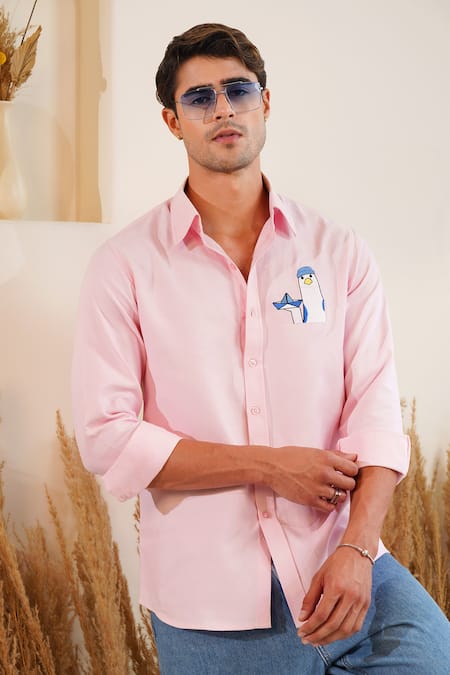 Eleven Brothers Pink Oxford Embroidery Captain Sail Cotton Shirt