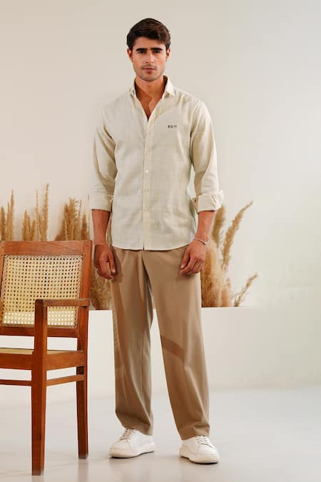 Shop_Eleven Brothers_Off White Linen Embroidery Buttercup Shirt _Online_at_Aza_Fashions