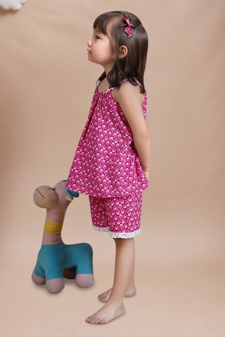 Buy_Petite Pomme_Pink Cotton Lace Kids Top And Shorts Set_Online_at_Aza_Fashions