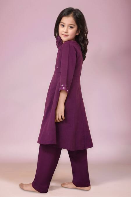 Petite Pomme_Purple Cotton Mirrors Work Anarkali Set _at_Aza_Fashions