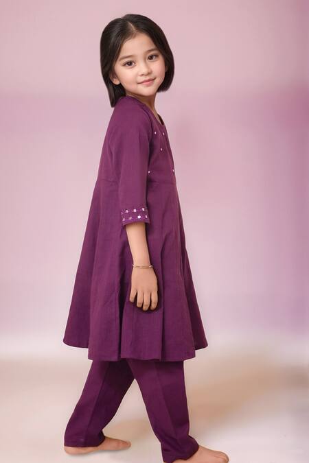 Buy_Petite Pomme_Purple Cotton Mirrors Work Anarkali Set 