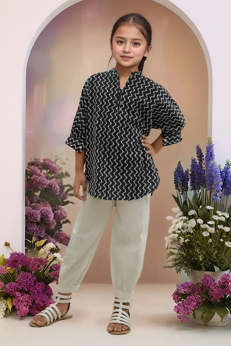 Petite Pomme Black Chevron Loose Kurta Set 