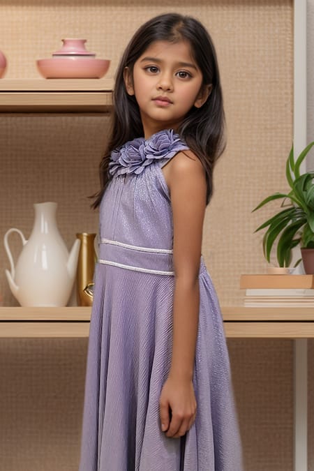Petite Pomme_Purple Fabric Flowers Designer Gown _Online_at_Aza_Fashions