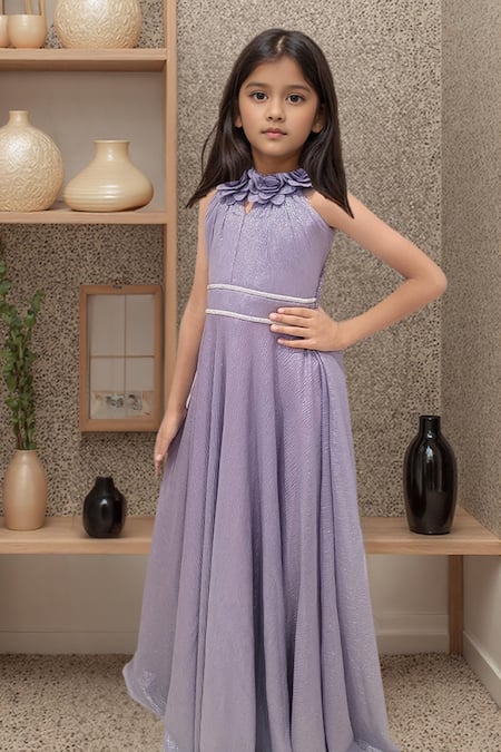 Buy_Petite Pomme_Purple Fabric Flowers Designer Gown _Online_at_Aza_Fashions