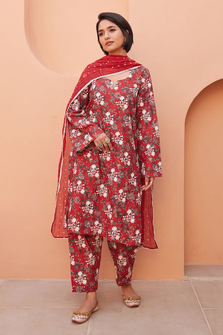 Gulabo Jaipur Anjum Red Straight Kurta Set 