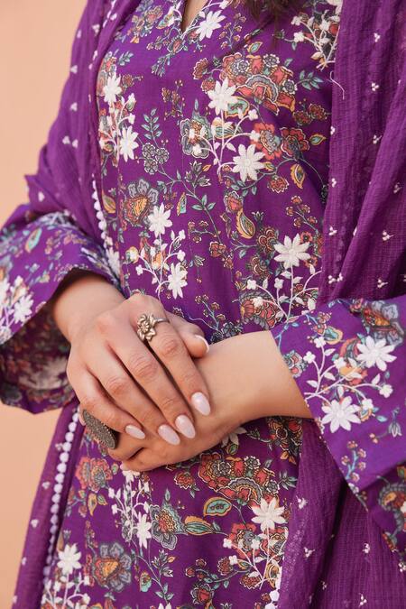 Shop_Gulabo Jaipur_Purple Cotton Embroidery Round Neck Anjum Straight Kurta Set_Online_at_Aza_Fashions