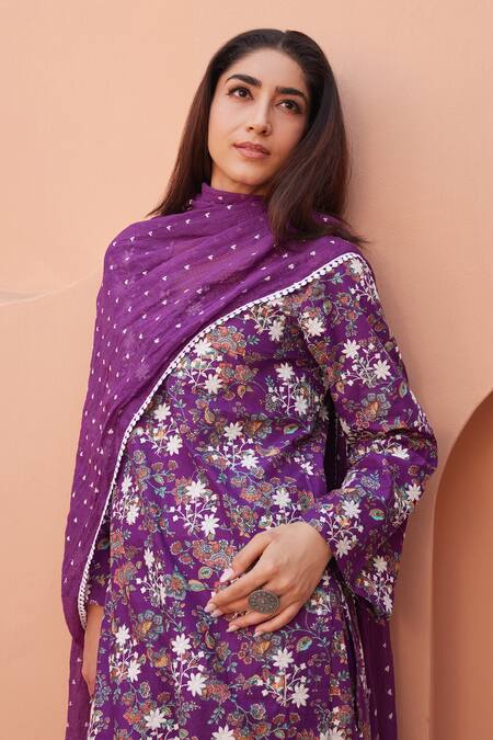 Buy_Gulabo Jaipur_Purple Cotton Embroidery Round Neck Anjum Straight Kurta Set