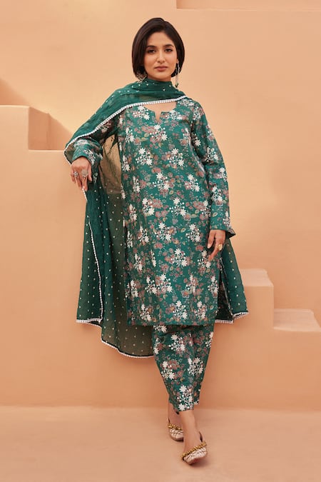 Gulabo Jaipur Anjum Teal Green Straight Kurta Set 