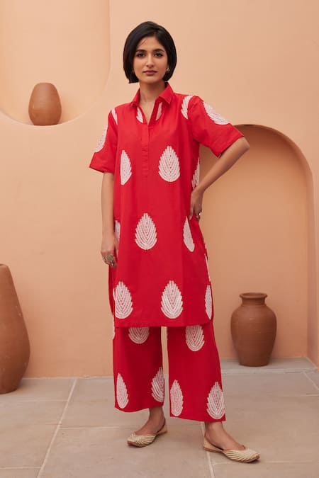 Gulabo Jaipur Khalak Red Kurta & Pant Co-ord Set 