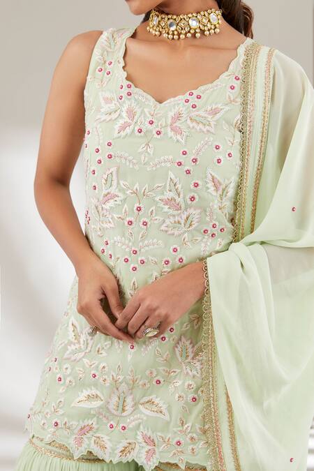 Ajiesh Oberoi_Green Georgette Embroidery Scoop Neck Khwaab Kurta Sharara Set _Online_at_Aza_Fashions