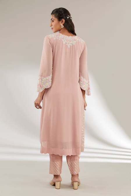 Ajiesh Oberoi Pink Embroidered Kurta Set 