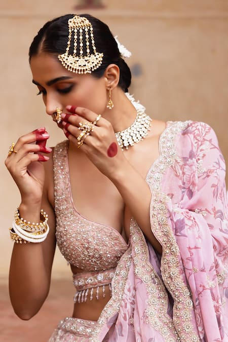 Aangan By Parul_Purple Organza Sequins, Embroidery, Beads Sweetheart Ethereal Dream Lehenga Set _Online_at_Aza_Fashions