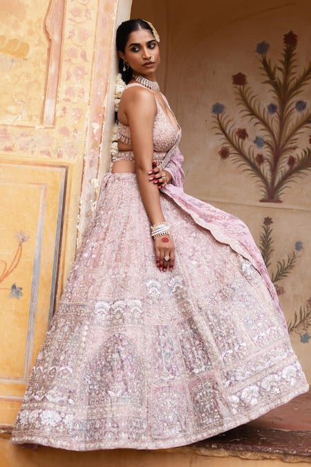 Buy_Aangan By Parul_Purple Organza Sequins, Embroidery, Beads Sweetheart Ethereal Dream Lehenga Set _Online_at_Aza_Fashions