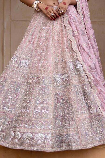 Shop_Aangan By Parul_Purple Organza Sequins, Embroidery, Beads Sweetheart Ethereal Dream Lehenga Set _Online_at_Aza_Fashions