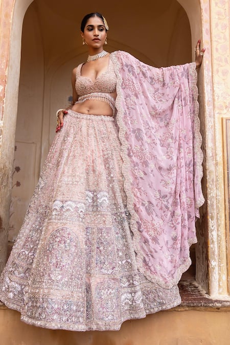 Buy_Aangan By Parul_Purple Organza Sequins, Embroidery, Beads Sweetheart Ethereal Dream Lehenga Set 