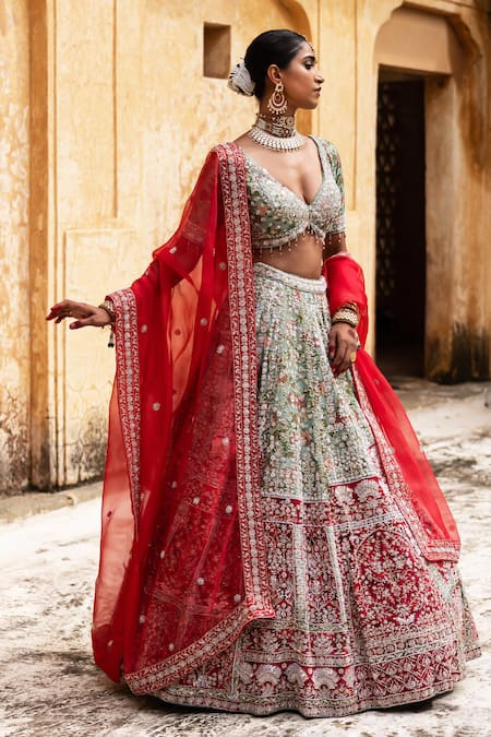 Aangan By Parul Radiant Vermilion Lehenga Set 