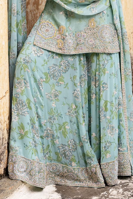 Buy_Aangan By Parul_Blue Organza Sequins, Embroidery Round Neck Bliss Sharara Set _Online_at_Aza_Fashions