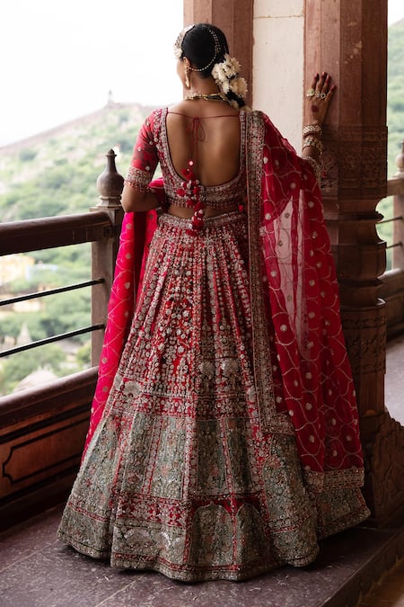 Aangan By Parul Empress Red Bridal Lehenga Set 