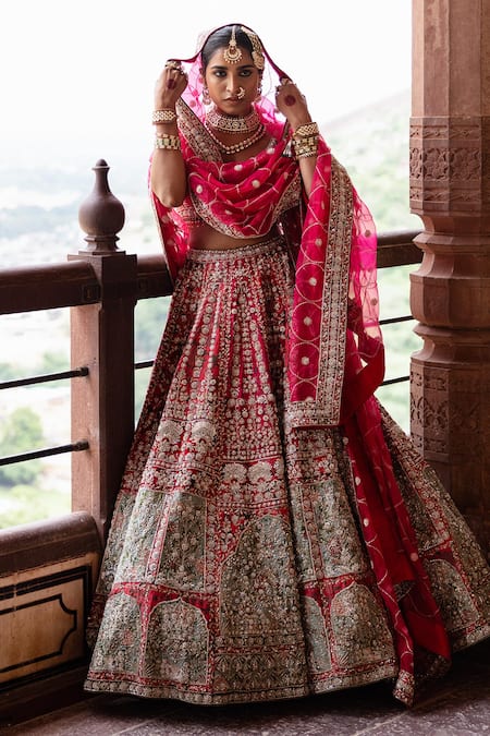 Aangan By Parul Empress Red Bridal Lehenga Set 