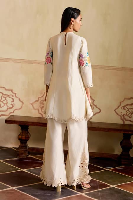 Chandrima Ivory Mosaic Vines Flared Kurta & Pant Set 